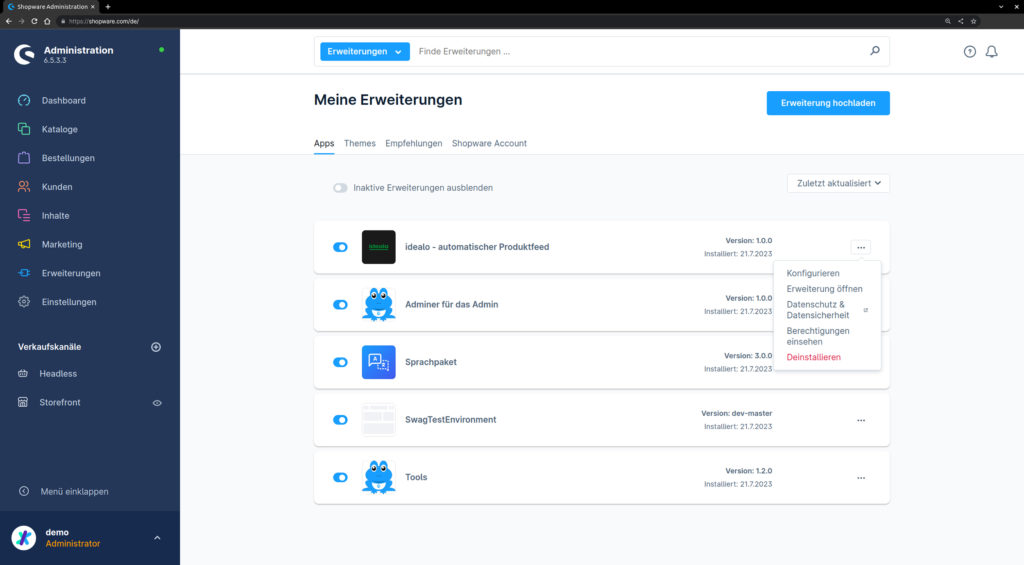 Shopware 6 idealo App Erweiterung konfigurieren