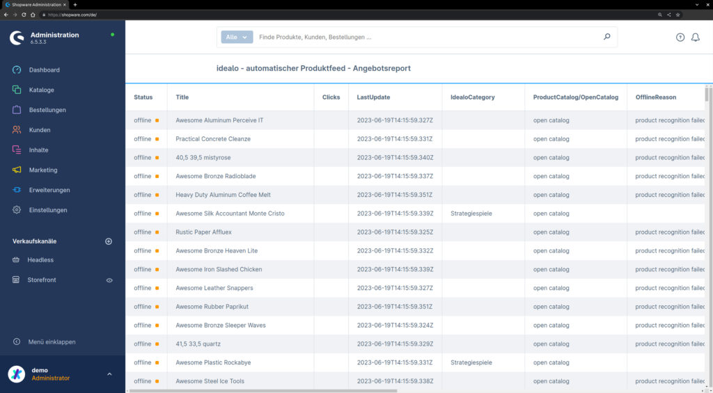 Shopware 6 idealo Report im Shopware 6 Shop einsehen + Fehler bearbeiten