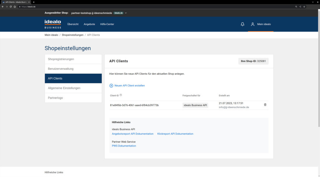 idealo Business Account API Clients für die Shopware 6 idealo App einrichten